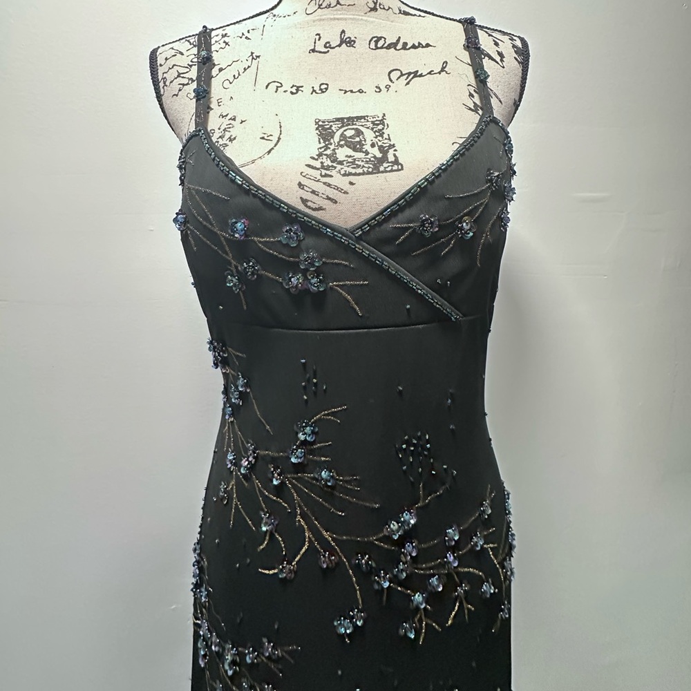Beautiful Y2KVintage Sue Wong Silk Sheer Mesh Lace Beaded Floral Maxi Slip Dress - Picture 3 of 16